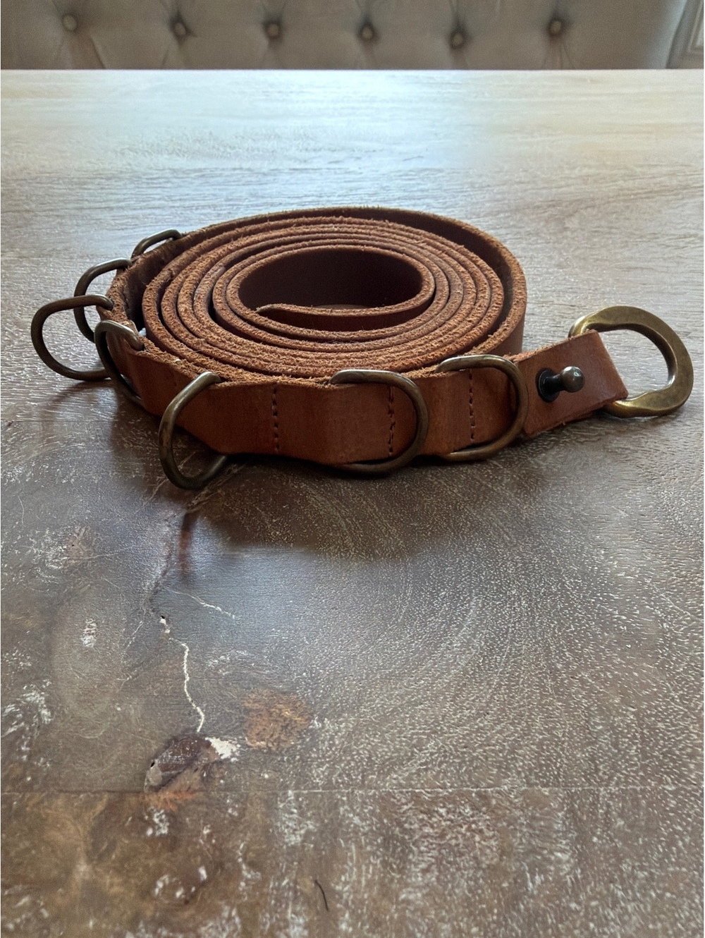 Free People Ringo Leather Wrap Belt Brown Tan Silver Metal Ring Connected Boho